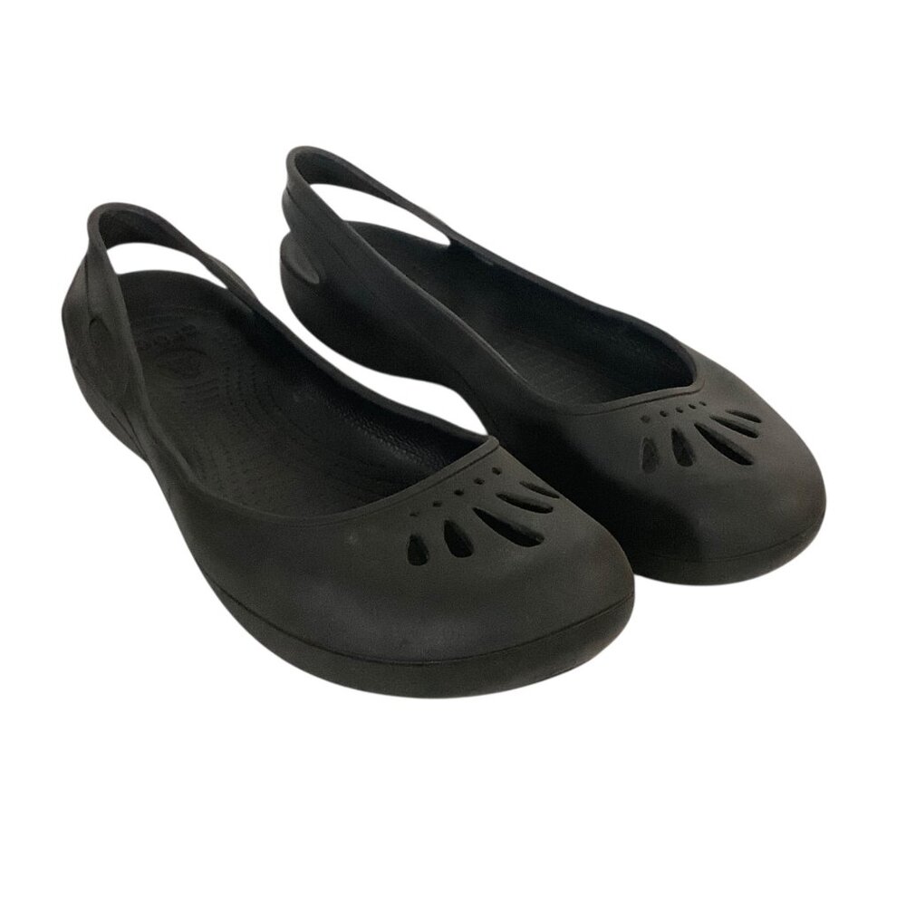 Crocs Black Thea‎ Slingback Slip On Ballet Flat Sandals Shoes Women Size 10
